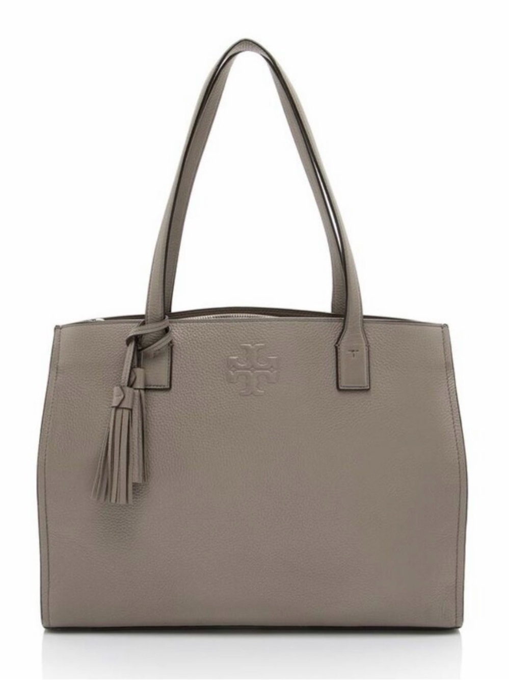 Tory Burch Pebbled Leather Tote in Taupe Gray
